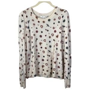 Joie Cashmere Hearts Flowers Dragonflies Sweater Size S